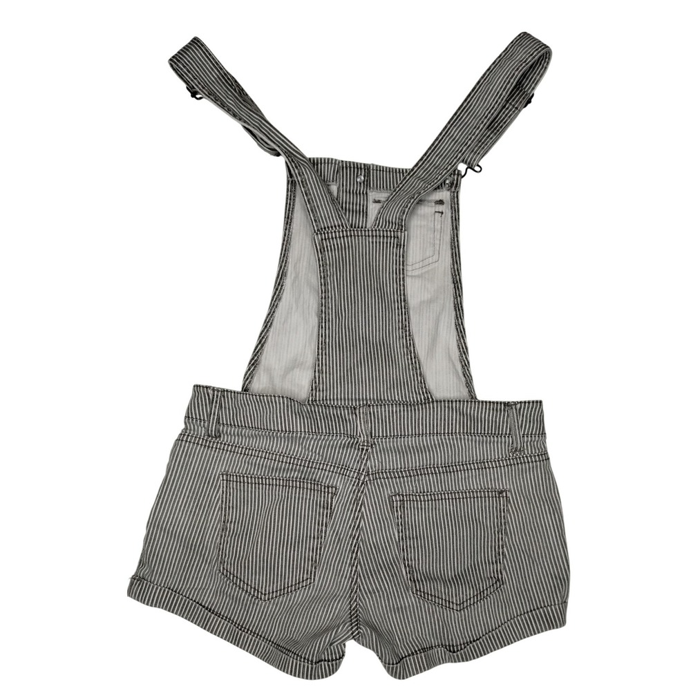 21 Denim Overalls Romper Striped Button Front Casual Cute Size 26 - Picture 6 of 12
